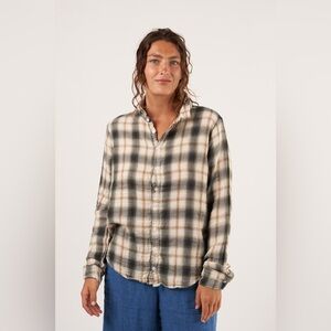 CP Shades red orange double cotton gauze plaid button down shirt size medium